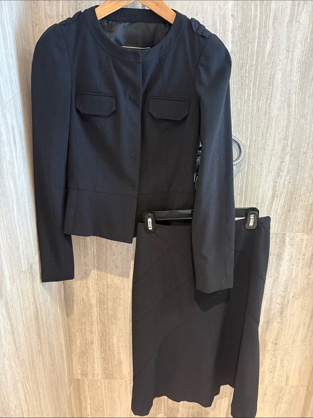 Women's Dark Charcoal Tailored Blazer & Skirt Suit Set